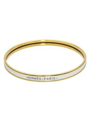 Hermes Bracelet Uni Enamel Metal White Gold Bangle Plated